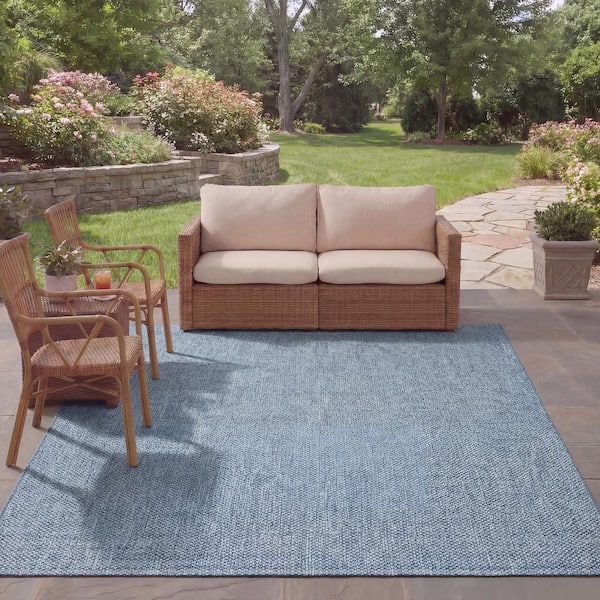 Courtyard Navy/Gray 8 ft. x 11 ft. Solid Indoor/Outdoor Patio  Area Rug