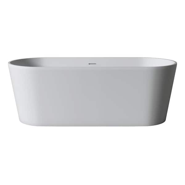JimsMaison 63 in. x 30 in. Stone Resin Soaking Bathtub with Center Drain in Light Gray