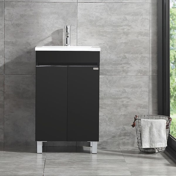 20 in. W x 16 in. D x 31.5 in. H Single Sink Freestanding Bathroom Vanity in Black with White Top and Faucet