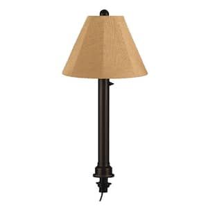 Catalina 28 in. Outdoor Black Umbrella Table Lamp with Straw Linen Shade