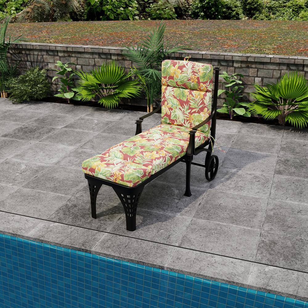Beachcrest Poppy Red Floral Outdoor Chaise Lounge Cushion with Ties