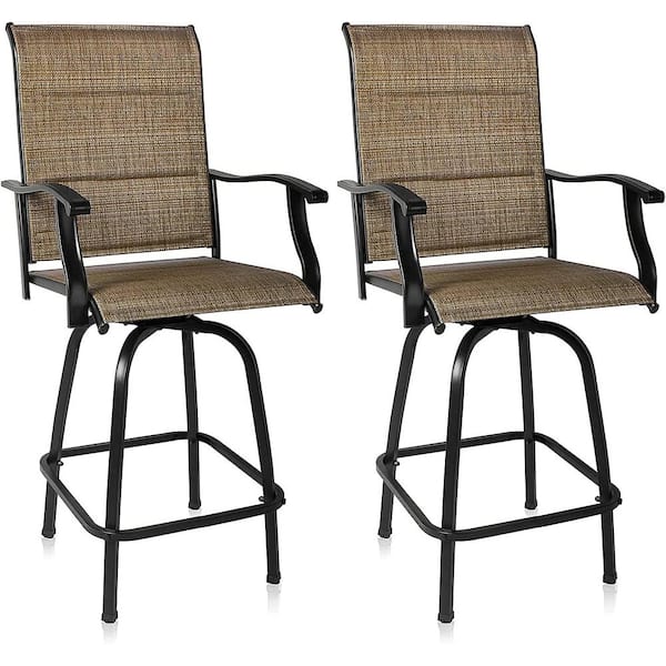 Bigroof Swivel Metal Frame Outdoor Bar Stools Padded Textilene High Patio Chairs With Arm Support Set Of 2 Hd000p1 - Outdoor High Patio Chair