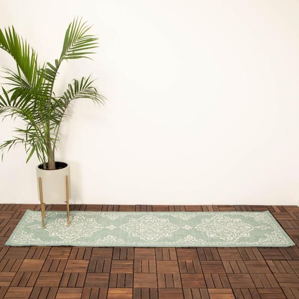 Ridha Teal 2 ft. x 7 ft. Oriental Indoor/Outdoor Runner Rug