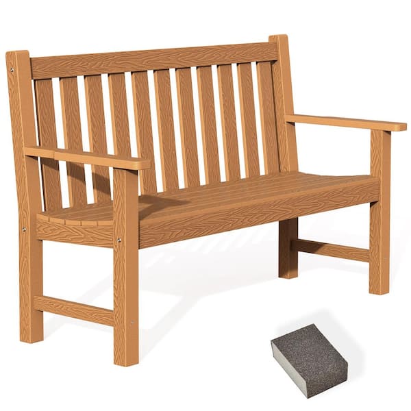 DEXTRUS 48.8 in. 2-Person Natural Brown Plastic Wood Outdoor Bench