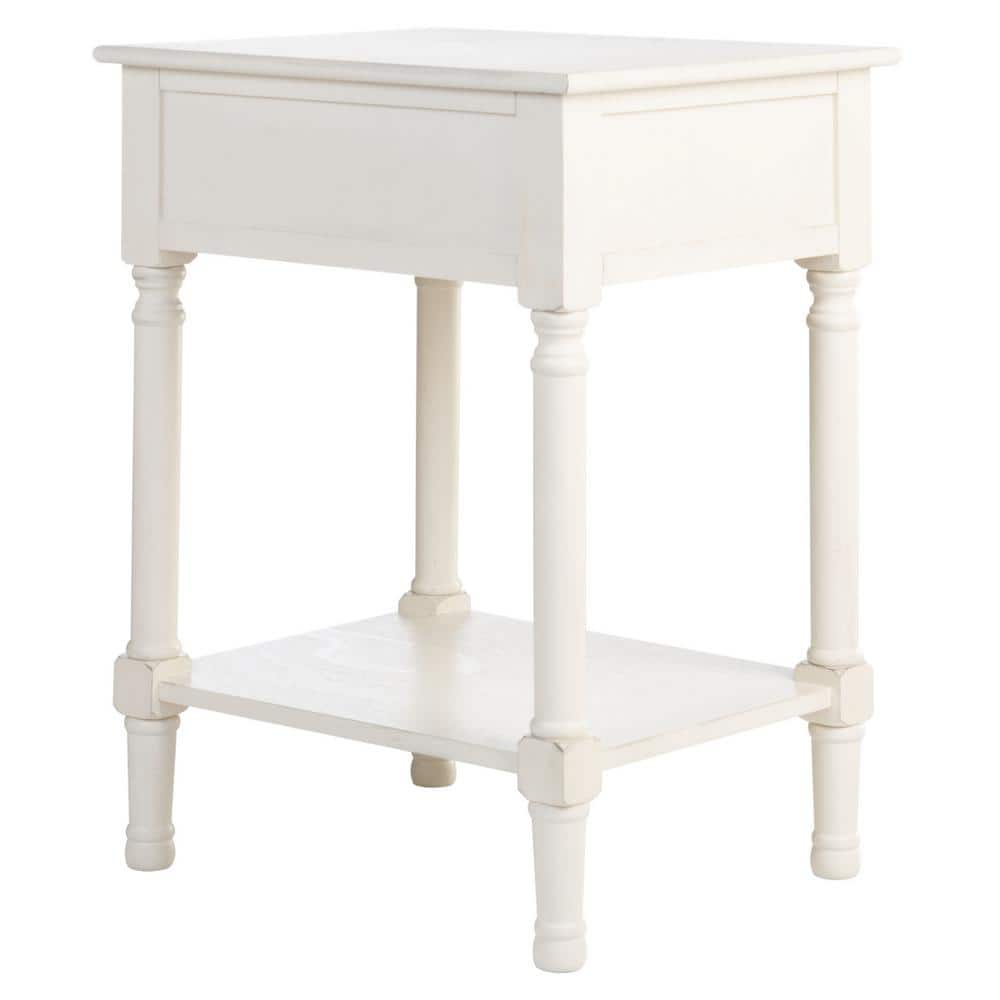 Distressed White Wood Rectangular Storage Accent Table