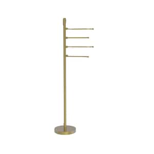 9 in. Towel Bar Stand with 4-Pivoting Swing Arm Towel Holder in Satin Brass