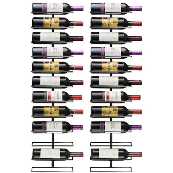 24 Bottle Black 10 in. Metal Wine Rack, Wall Mounted Wine Display for Home Bar, Kitchen, Dining Room
