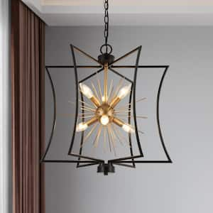 20.5 in. 6-Light Black Kitchen Island Pendant Light, Modern Dining Room Cage Chandelier, Dark Gold Sputnik Chandelier