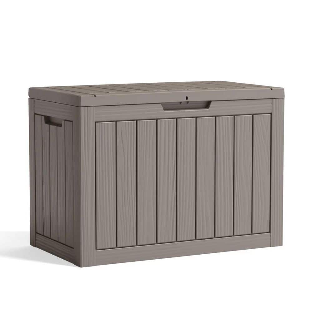 45 Gal. Durable Plastic Wood Look Outdoor Storage Deck Box in khaki