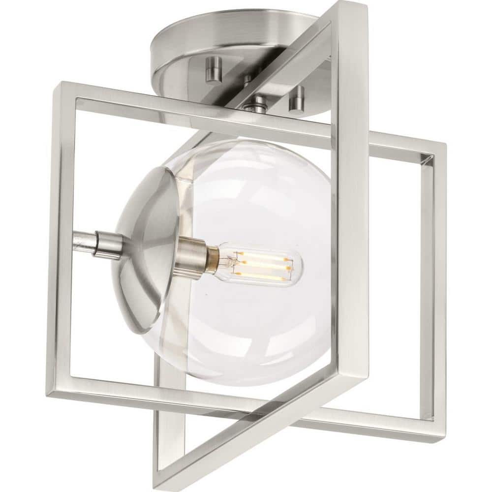 Brushed Nickel Semi-Flush Mount with Clear Globe Shade