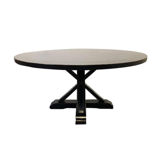 Benjara 59 in. Black Wood Pedestal Dining Table (Seat of 6)