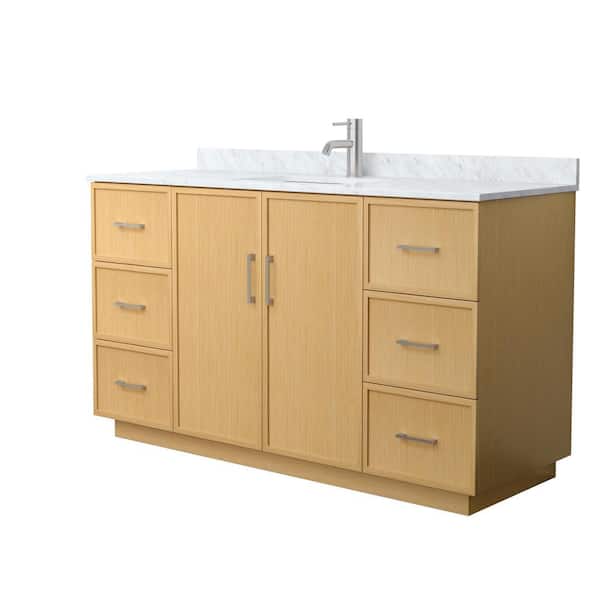 Elan TK 60 in. Single Freestanding Light Oak Bath Vanity with White Carrara Marble Top (Assembled)