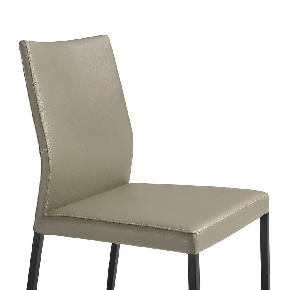 Brown Faux Leather Parsons Side Chair with Black Metal Legs