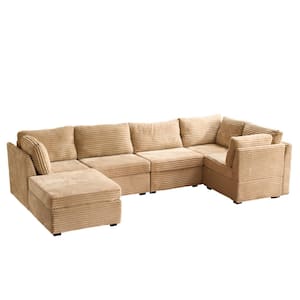 JEAREY 115 in. Corduroy Modular U-Shaped Yellow 8-Seat Sectional