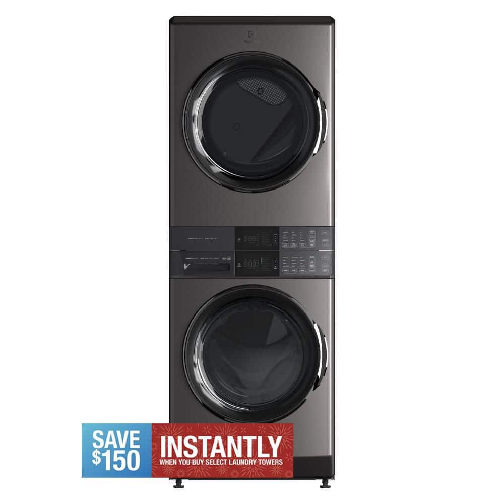 4.5 cu. ft. Stacked Washer and 8.0 cu. ft. Gas Dryer Laundry Tower in Titanium with SmartBoost Premixing, Energy Star