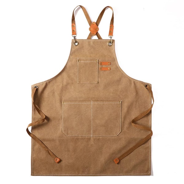 Soft Cotton Canvas Aprons for Men Women with Large Pockets
