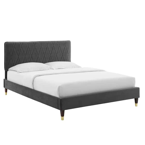 MODWAY Phillipa Charcoal Performance Velvet Queen Platform Bed