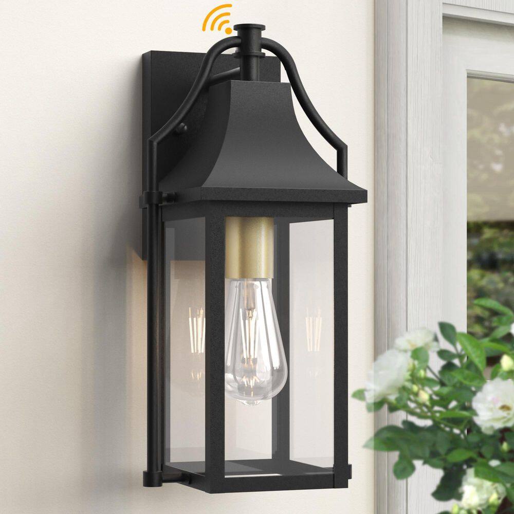 Hawaii 15 in. H 1-Bulb Black/Gold Hardwired Outdoor Wall Lantern Sconce with Dusk to Dawn price history on PriceWatchPro