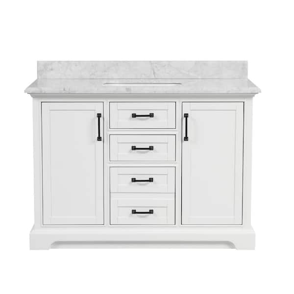 PROOX Trend Verse 49 in. W x 22 in. D x 38.5 in. H Freestanding Bath Vanity in White with White Carrara Marble Top