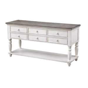 Bar Harbor II 60 in. Cream Standard Rectangle Wood Console Table with 6-Drawers