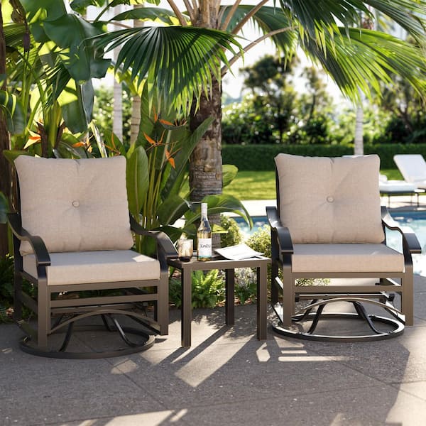 3-Piece Aluminum Swivel Outdoor Rocking Chair with Cushion Sand,Patio Conversation Set with Coffee Table,Garden,Backyard