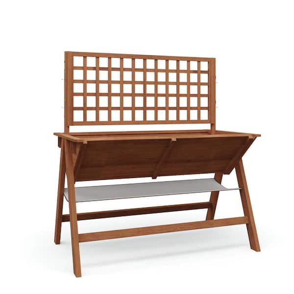 52 in. x 30 in. x 54 in. Wood Elevated Garden Planter Raised Bed in Oak Color with Trellis and Legs for Climbing Plants