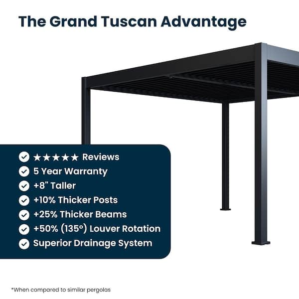 Grand Tuscan 10 ft. x 12 ft. Aluminum Louvered Pergola with Adjustable Roof, Slate Gray