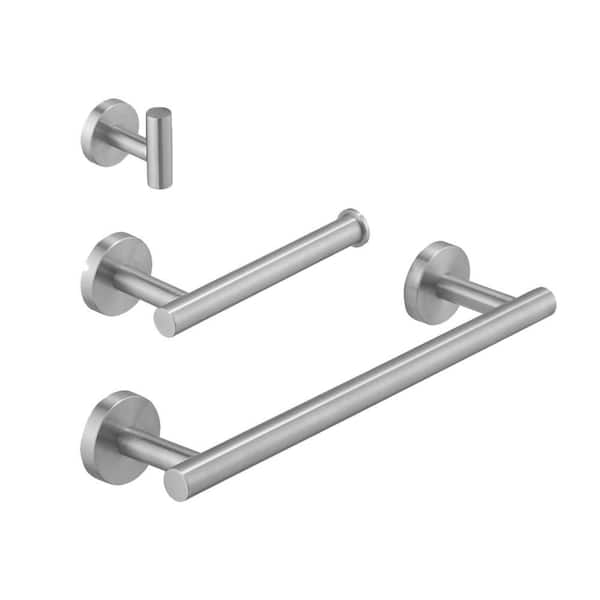 Bathroom Hardware 3-Piece Bath Hardware Set with Towel Bar, Robe Hook, Toilet Paper Holder in Brushed Nickel