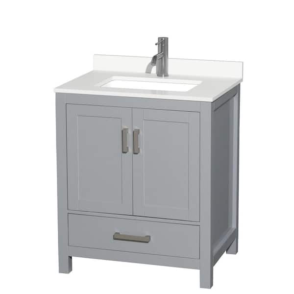 Wyndham Collection Sheffield 30 in. W. x 22 in. D x 35 in. H Single Bath Vanity in Gray with White Quartz Top