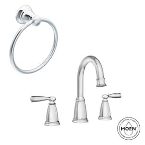 Banbury 8 in. W Spread 2-Handle Bathroom Faucet with Towel Ring in Chrome