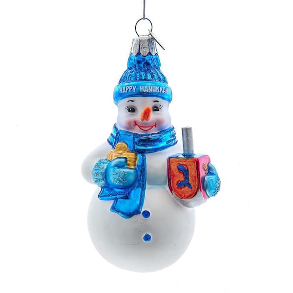 Blue and White Hanukkah Snowman Ornament, 4.25 in.