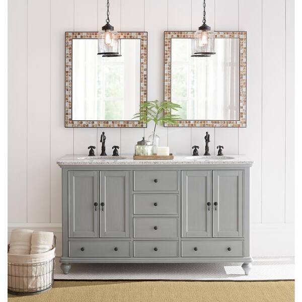 Home Decorators Collection Newport 61 in. W x 21-1/2 in. D Double Bath Vanity in Pewter with Granite Vanity Top in Gray