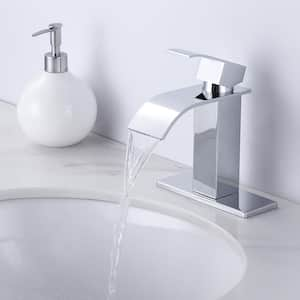 Single Handle Single Hole Bathroom Faucet with Deckplate Included and Supply Lines in Polished Chrome