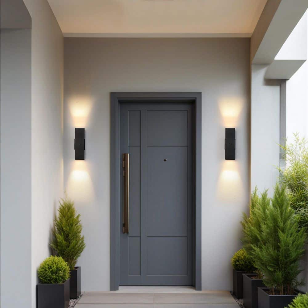 Black Modern Square Outdoor 2-Light Wall Sconce with Sensor-12 in. Waterproof Porch Light GU10 Bulb Included (Pack of 2) price history on PriceWatchPro