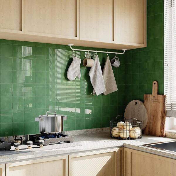 Green 9 in. x 9 in. Vinyl Peel and Stick Backsplash 10-Pack