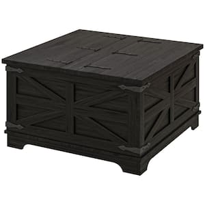 Farmhouse Coffee Table 31.5 in. Black Rectangle Composite Coffee Table with Hinged Lift Top, Hidden Space