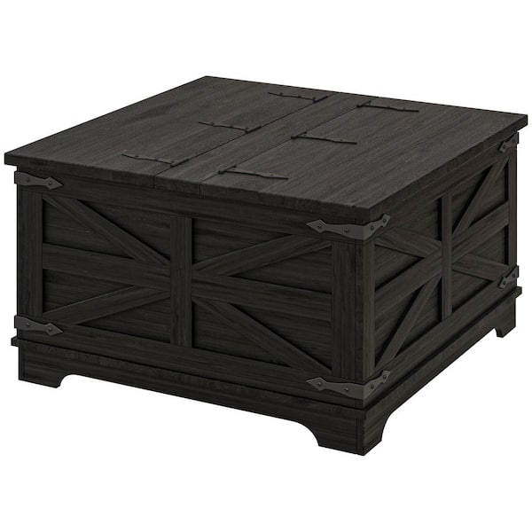 HOMCOM Farmhouse Coffee Table 31.5 in. Black Rectangle Composite Coffee Table with Hinged Lift Top, Hidden Space