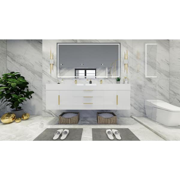 BV Better Vanity Bethany 71 in. W x 20 in. D x 22 in. H Double Sink Floating Bath Vanity in High Gloss White with White Acrylic Top