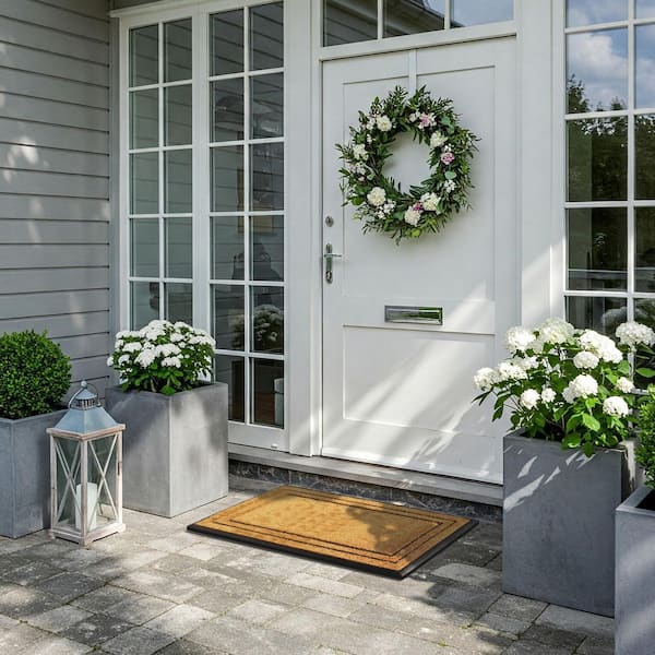 A1HC Beige Black 18 in. x 32 in. Rubber and Coir Non-Slip Outdoor Doormat for Front Door, Thick Durable Entry Mat