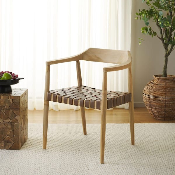 Amycus Light Honey Sungkai/Natural Teak Leather Arm Chair