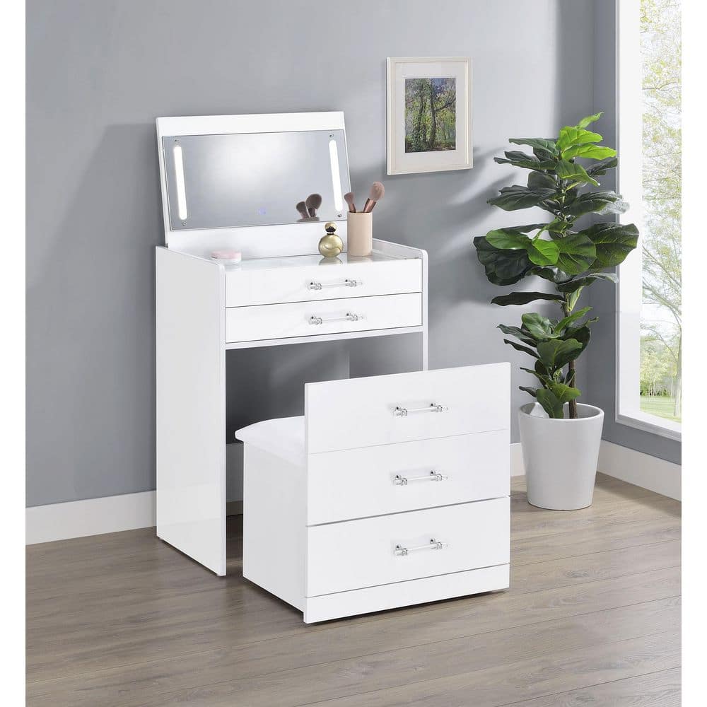 Danbury White High Gloss Makeup Vanity Set with Flip-Top Mirror, LED Lighting, Dual USB Outlet price history on PriceWatchPro