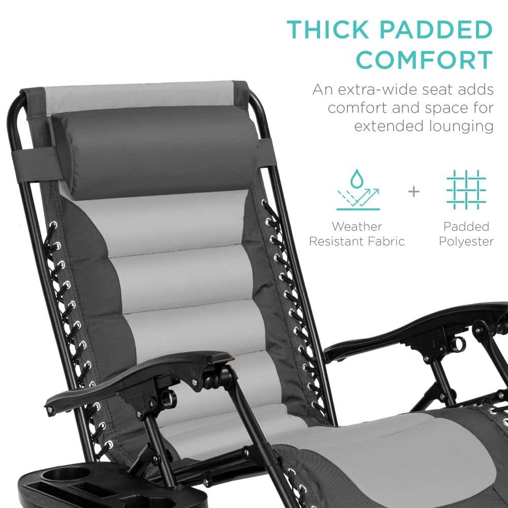 Oversized Gray and Light Gray Padded Zero Gravity Recliner with Tray