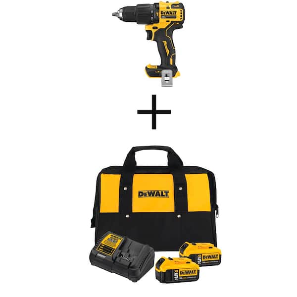 DEWALT ATOMIC 20V MAX Cordless Brushless Compact 1/2 in. Hammer Drill, (2) 20V 5.0Ah Battery, Charger, and Bag