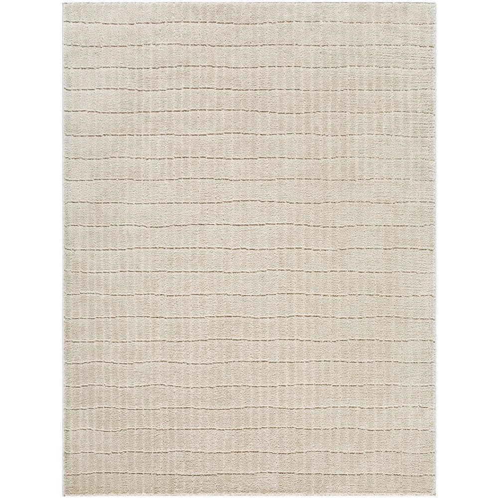 Light Brown Minimalist Striped Polyester Area Rug, 5'3" x 7'