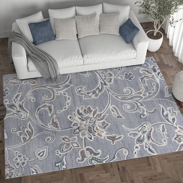 Tayse Rugs Madison Floral Gray 2 ft. x 8 ft. Indoor Runner Rug 