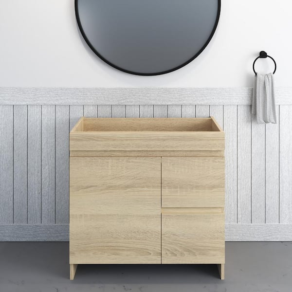 Unbranded Mace 40 in. W x 18 in. D x 35 in. H Single-Sink Bathroom Vanity Cabinet without Top In White Oak with Right-Side Drawers