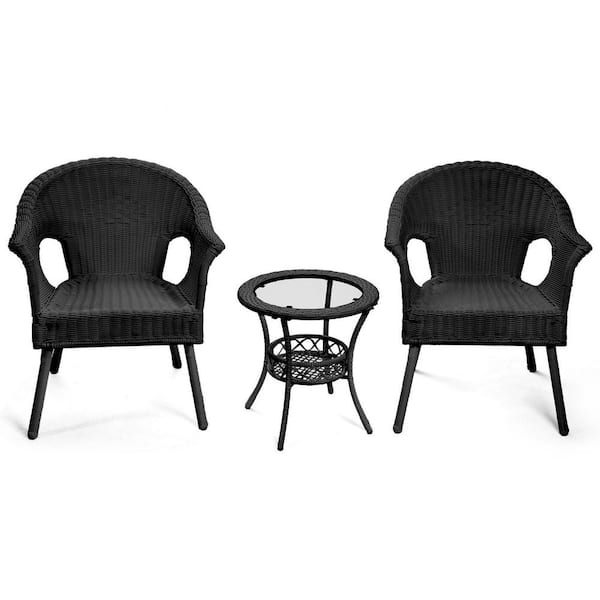 JOYSIDE Black 3-Piece Patio Sets Outdoor Wicker Patio Furniture Sets Outdoor Bistro Set