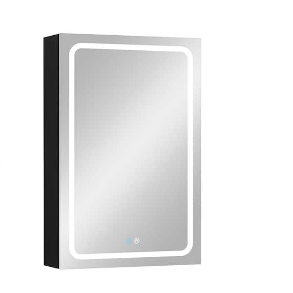 Unbranded 17 in. W x 30 in. H Rectangular Aluminum Medicine Cabinet with Mirror in Black, Bathroom LED Lighted Anti-Fog Mirror