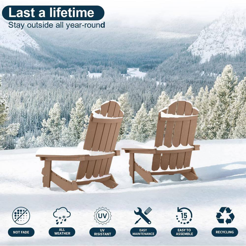 Teak Brown Plastic Folding Adirondack Armchair Set of 4