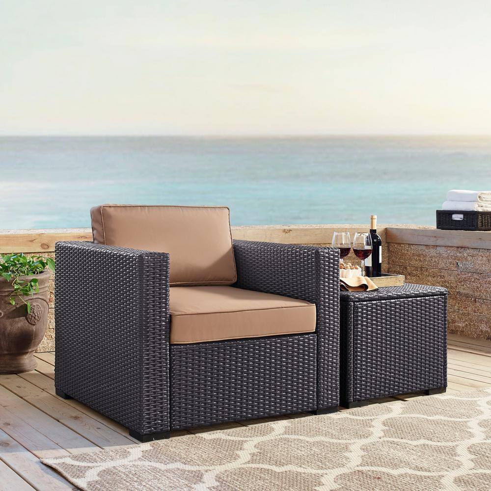 Mocha Brown Outdoor Wicker Armchair with Cushions